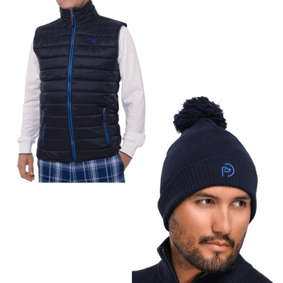 Conjunto de chaleco hombre y gorro orgánico. Azul marino - Hoyo 7