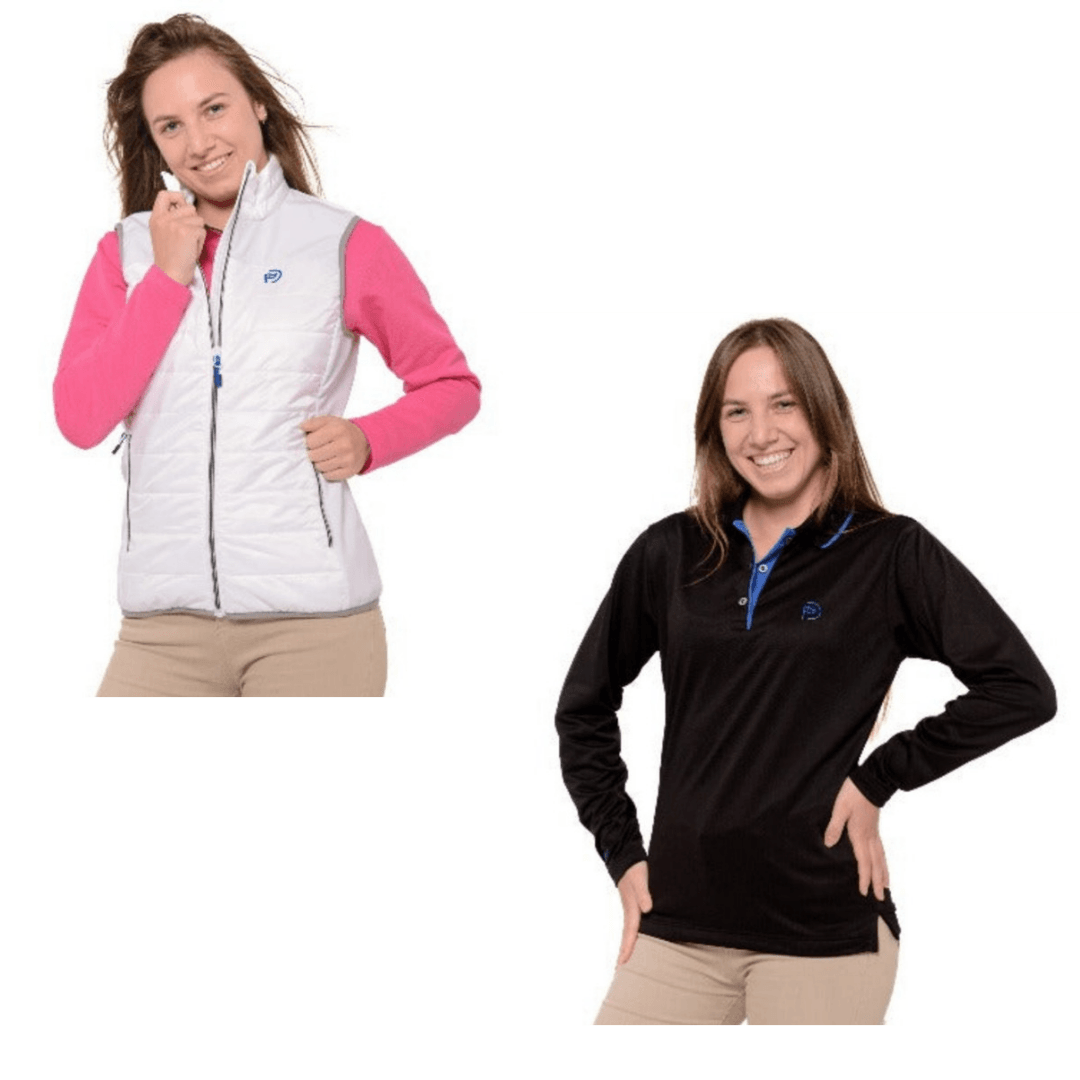 Conjunto de chaleco acolchado blanco y polo térmico negro, mujer - Hoyo 7