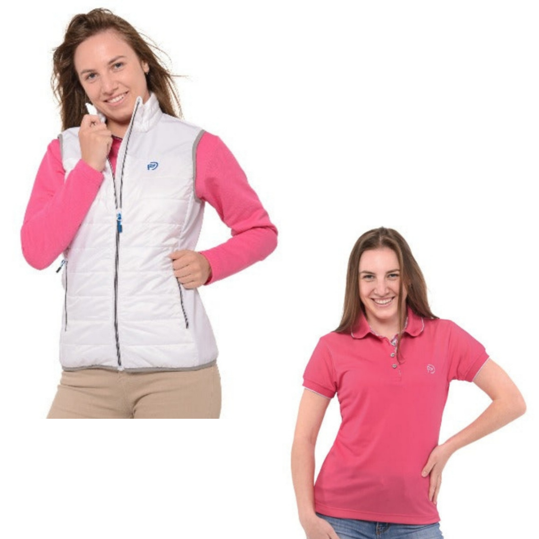 Conjunto chaleco golf blanco y polo fucsia, mujer - Hoyo 7