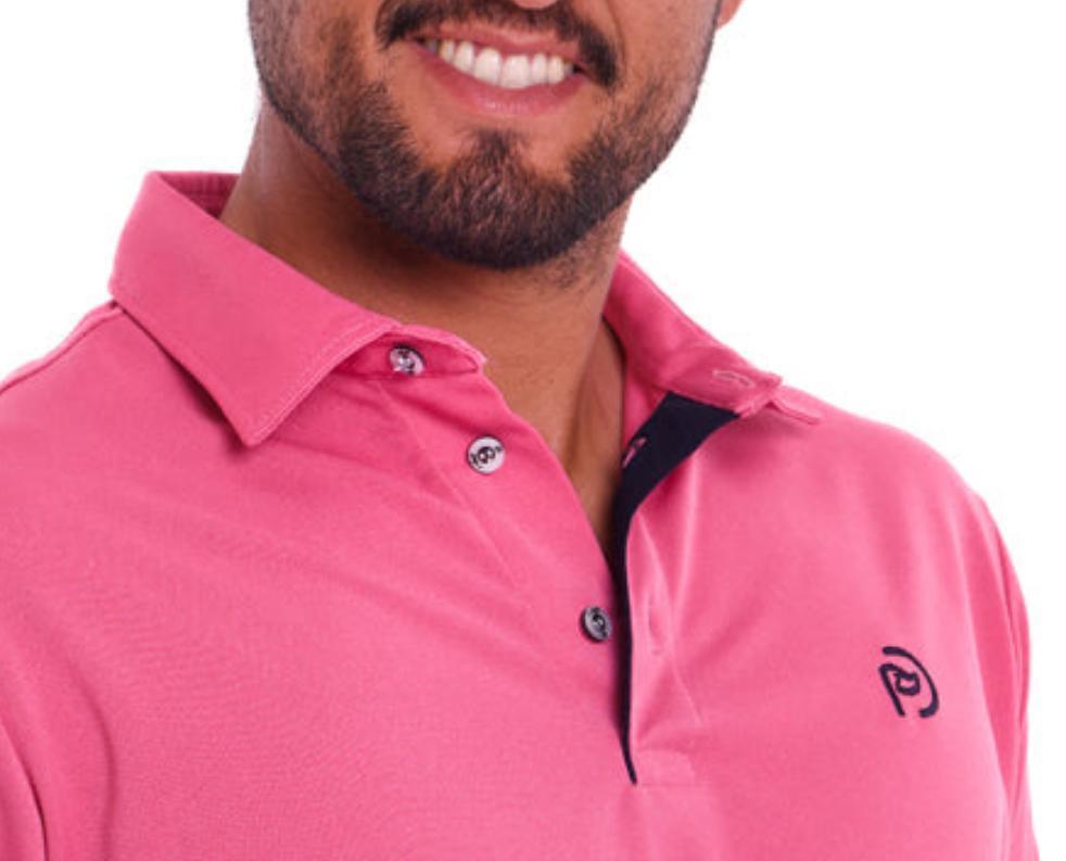 Conjunto para hombre: Pantalón técnico golf azul claro + polo golf fucsia cuello camisero - Hoyo 7