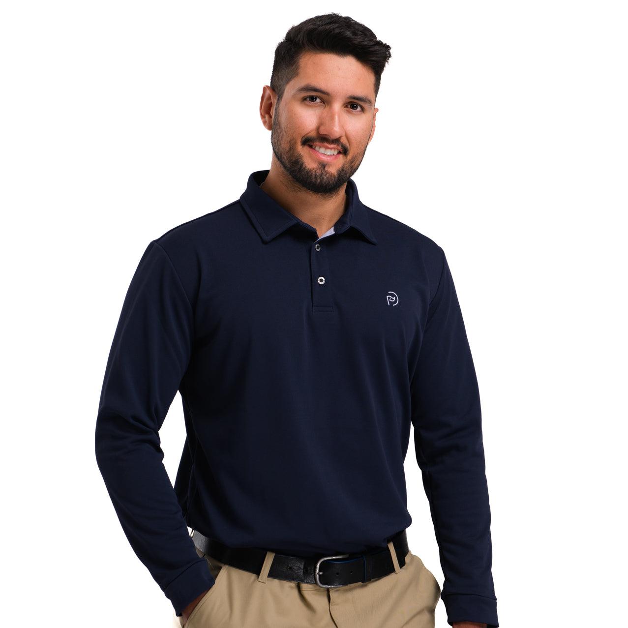Polo de golf térmico azul marino, cuello camisero, hombre - Hoyo 7