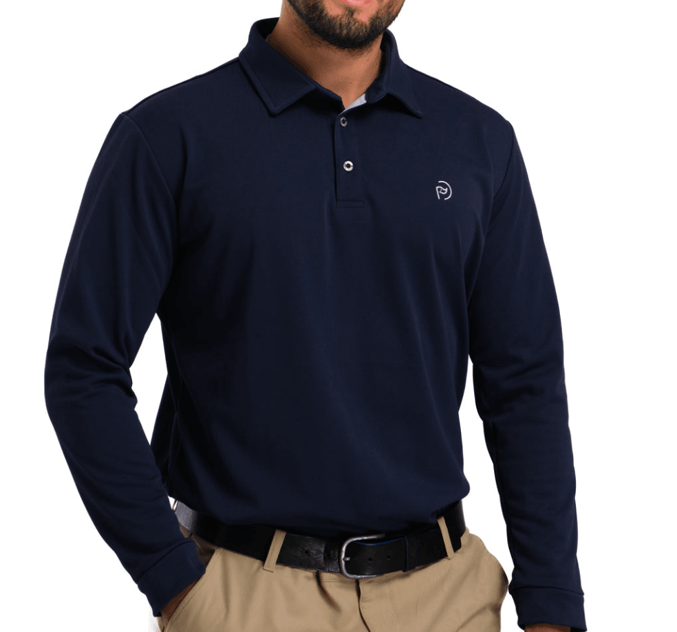 Polo de golf térmico azul marino, cuello camisero, hombre - Hoyo 7