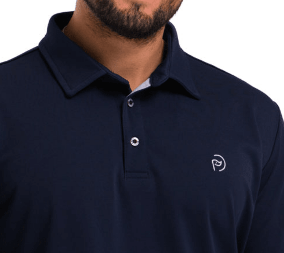Polo de golf térmico azul marino, cuello camisero, hombre - Hoyo 7