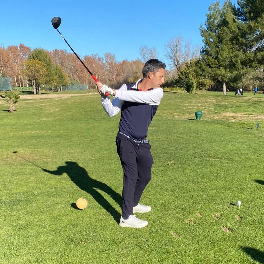 Polo de golf térmico elástico, azul marino con mangas blancas, hombre - Hoyo 7