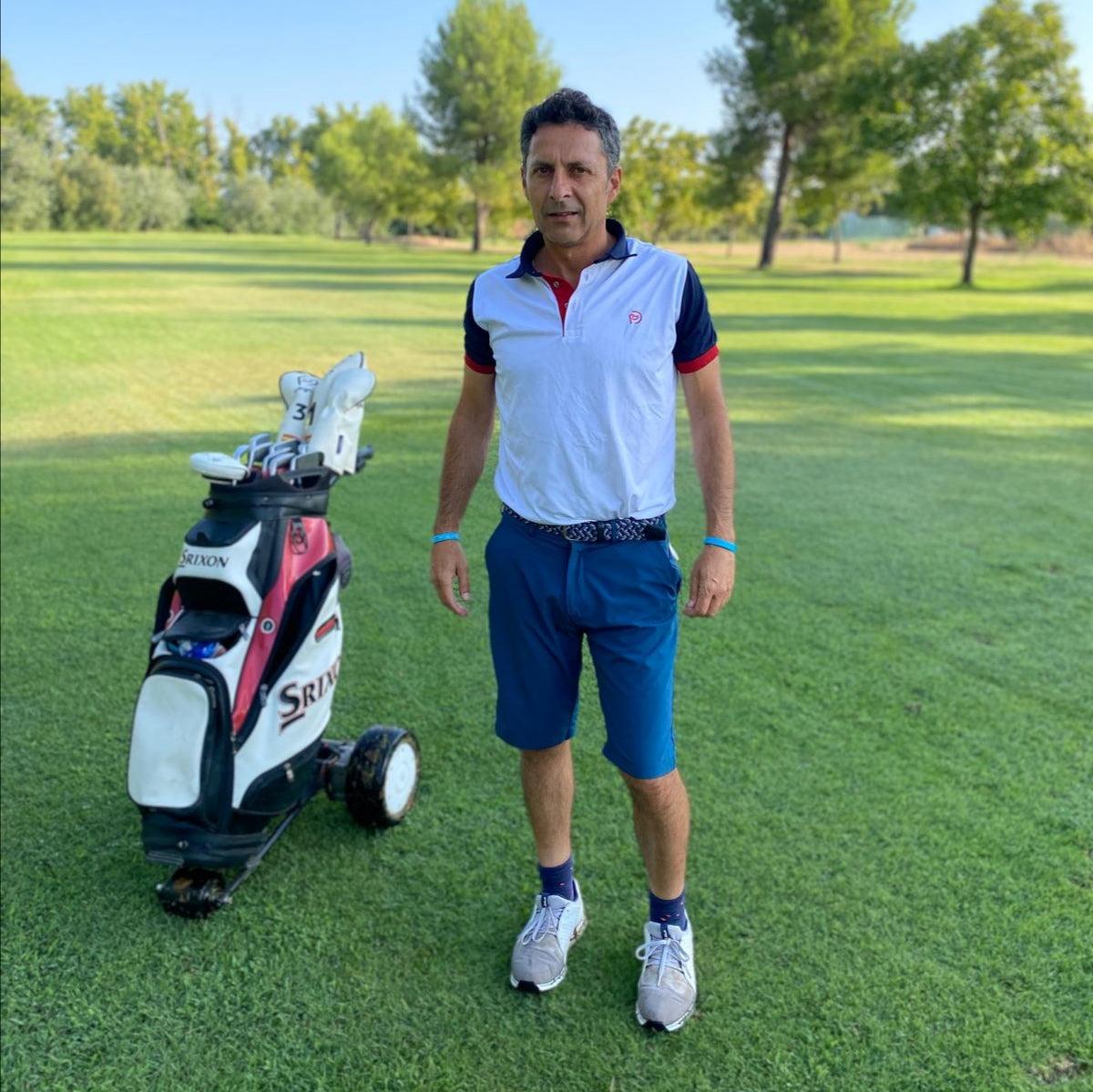 Polo de golf blanco UPF 50+, mangas y cuello camisero marino, hombre - Hoyo 7