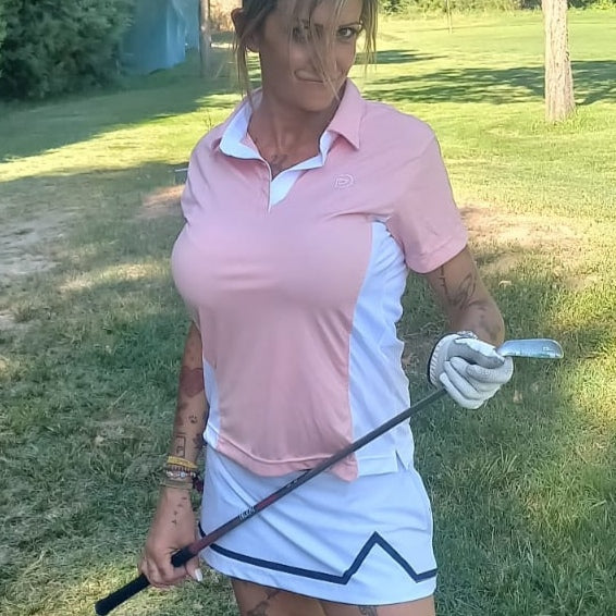 Polo técnico golf rosa, mujer. Efecto silueta