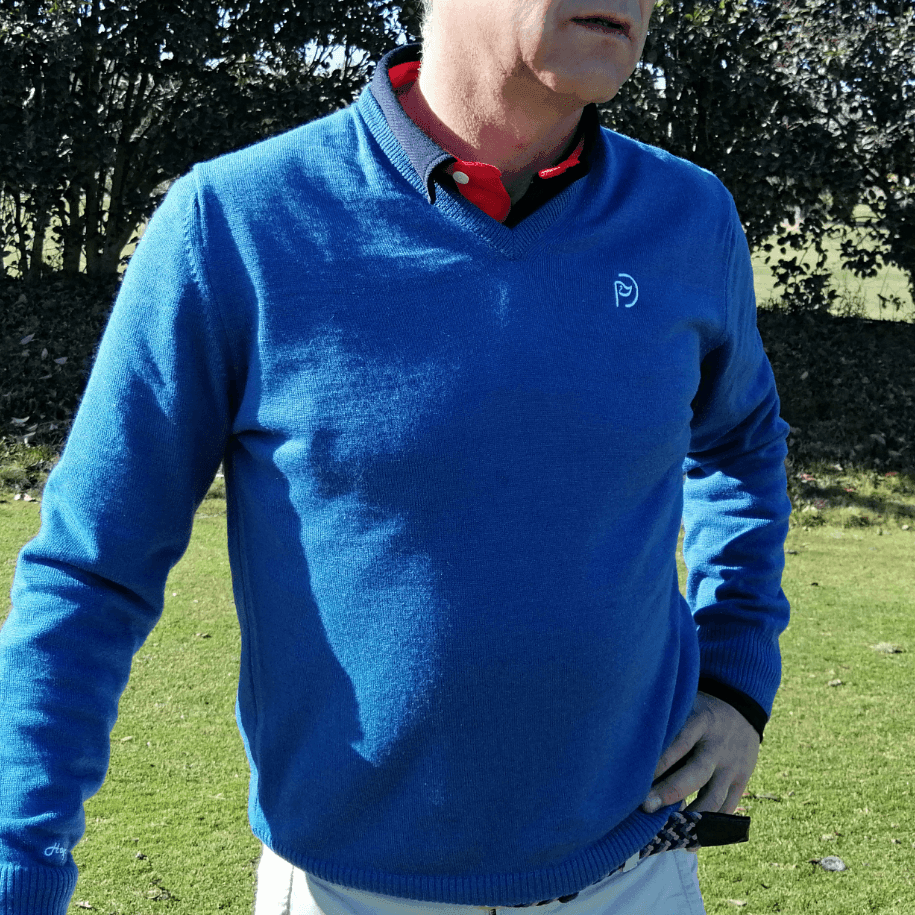 Jersey cuello pico lana azul jeans
