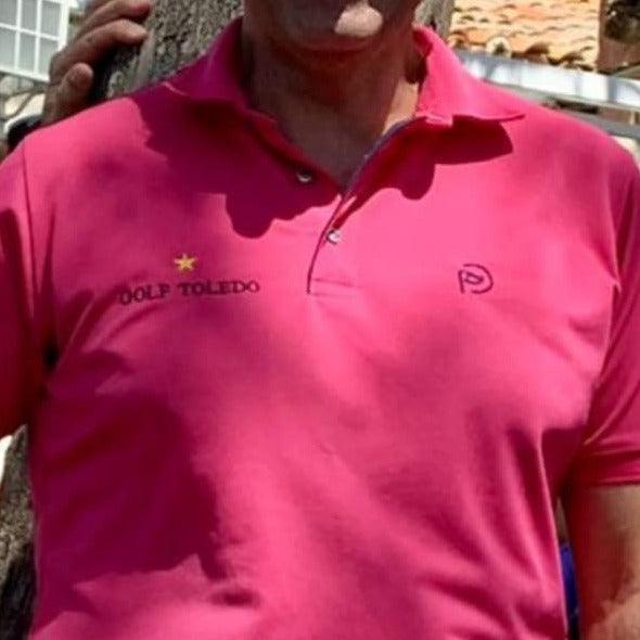 Conjunto para hombre: Pantalón técnico golf azul claro + polo golf fucsia cuello camisero - Hoyo 7