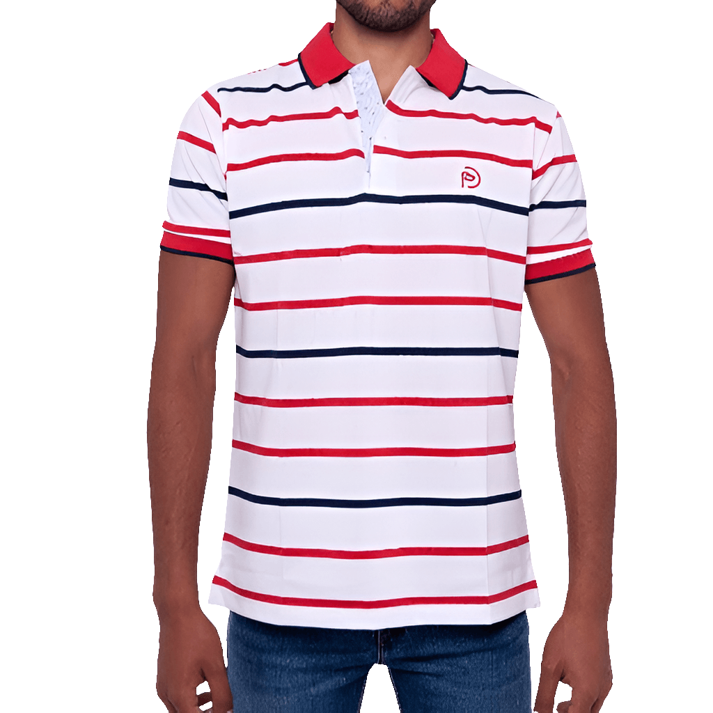 Polo algodón blanco con rayas, manga corta de hombre - Hoyo 7
