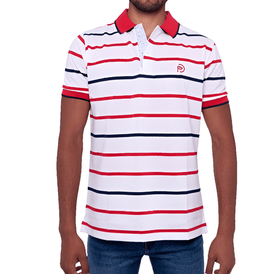 Polo algodón blanco con rayas, manga corta de hombre - Hoyo 7