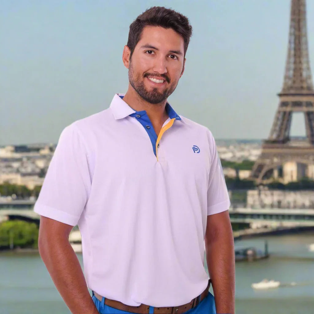 Ryder Europa Weißes Golfpolo, UPF 50+, Herren