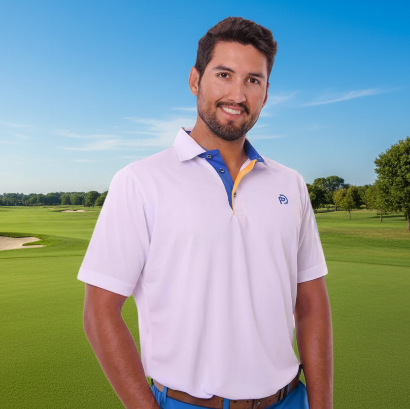 Polo técnico golf blanco hombre, inspirado en Ryder Europa