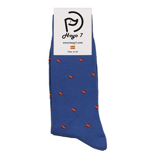 Calcetines azules, topitos con bandera de España - Hoyo 7