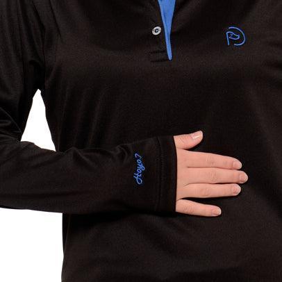 Polo de golf térmico LIGERO negro de mujer, detalles royal - Hoyo 7