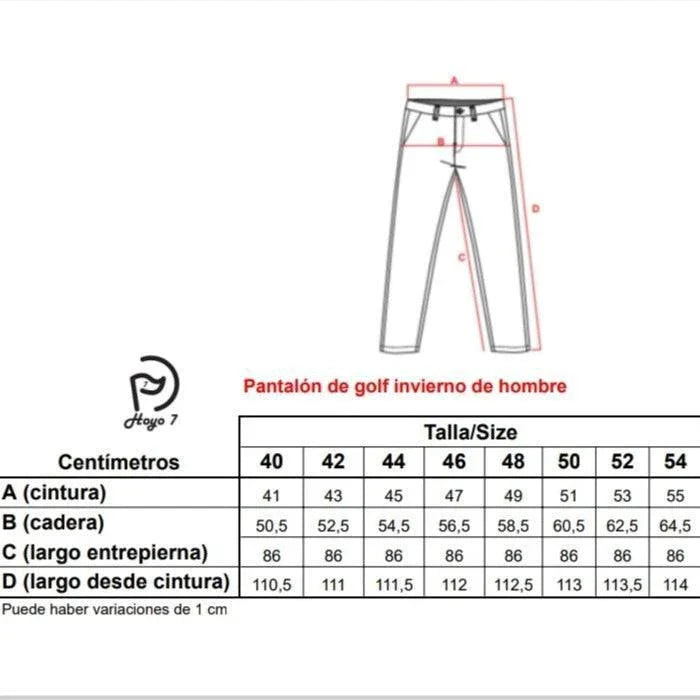 guia tallas pantalón golf invierno negro hombre