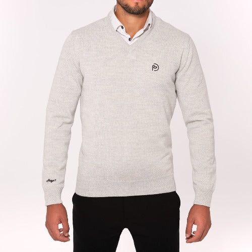 Jersey cuello pico lana gris de hombre