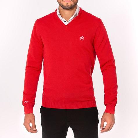 Jersey cuello pico lana rojo, UNISEX - Hoyo 7