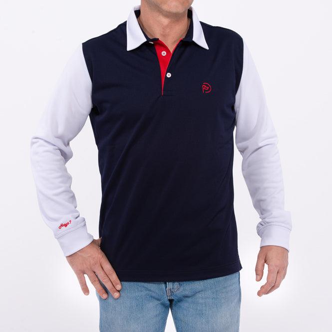 Polo de golf térmico elástico, azul marino con mangas blancas, hombre - Hoyo 7