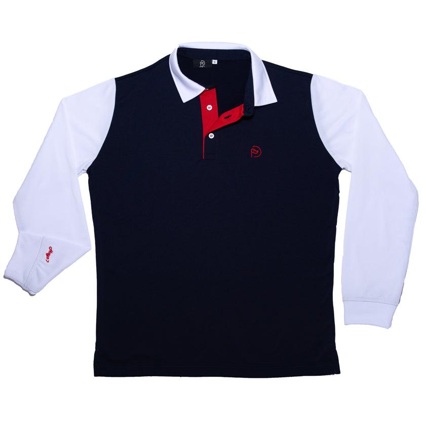 Polo de golf térmico elástico, azul marino con mangas blancas, hombre - Hoyo 7