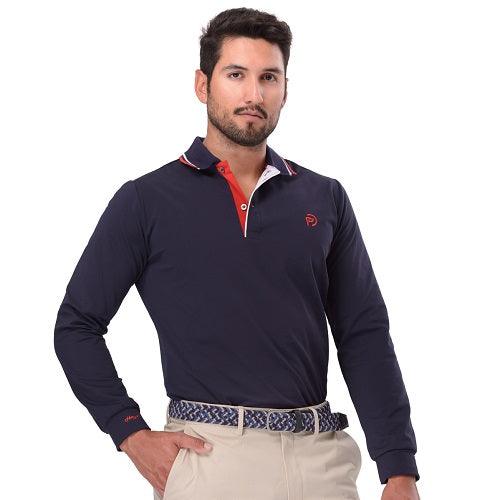 Polo de golf térmico elástico azul marino, detalles en blanco y rojo, hombre - Hoyo 7