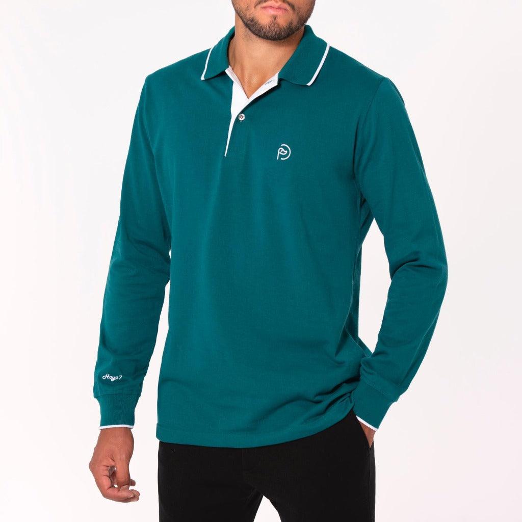 Polo de algodón, en color verde, manga larga, hombre - Hoyo 7