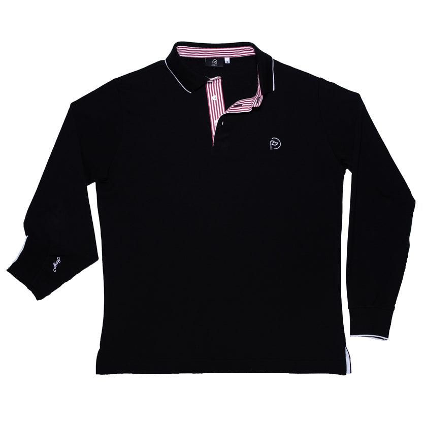 Polo de algodón de manga larga negro, hombre (Outlet) - Hoyo 7