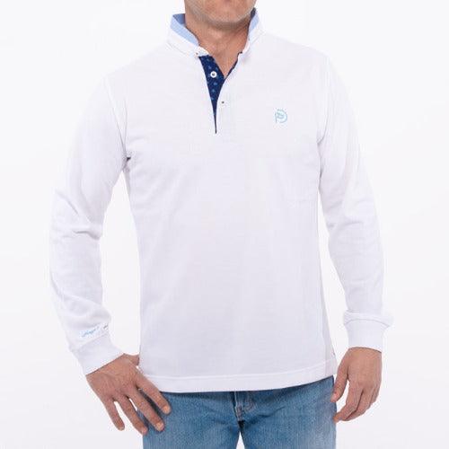 Polo blanco de algodón, cuello mao de manga larga, hombre (Outlet) - Hoyo 7