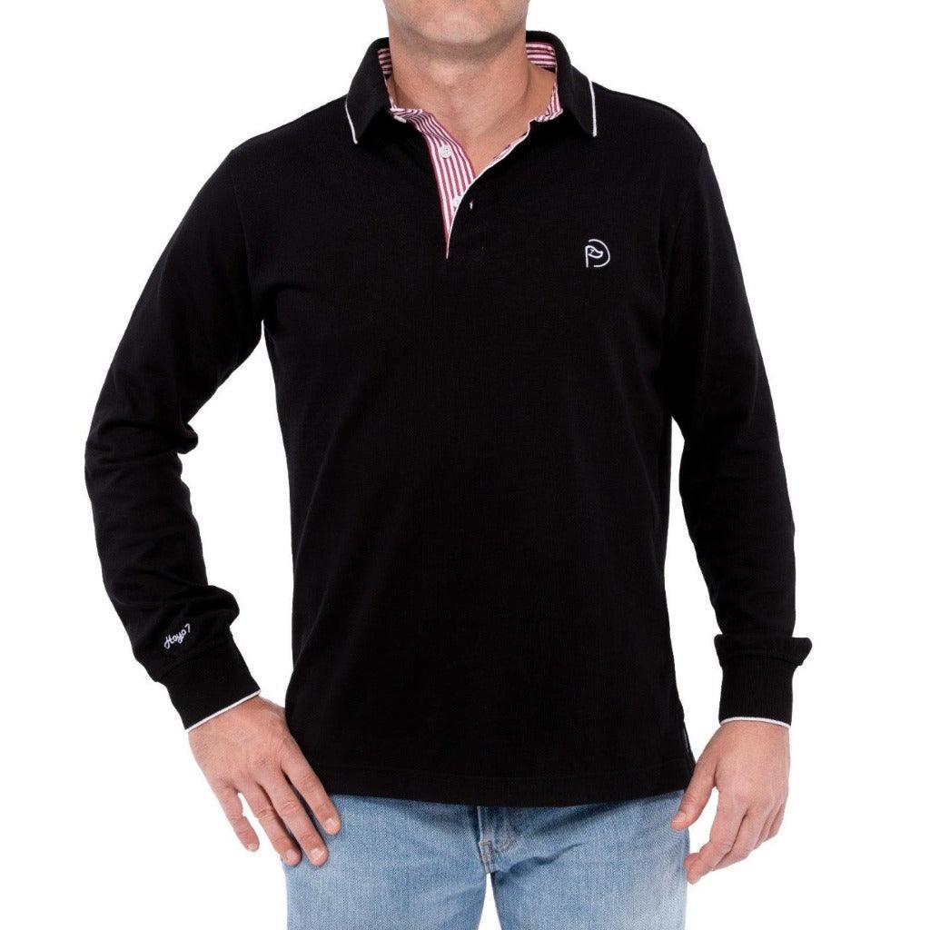Polo de algodón de manga larga negro, hombre (Outlet) - Hoyo 7