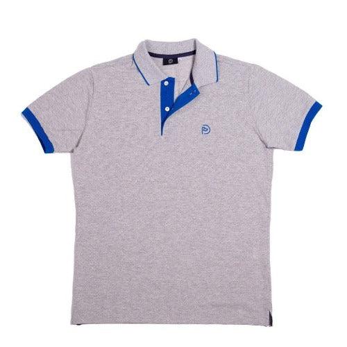 Polo algodón gris con detalles en azul, manga corta, hombre - Hoyo 7