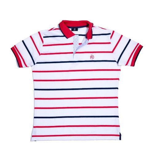Polo algodón blanco con rayas, manga corta de hombre - Hoyo 7