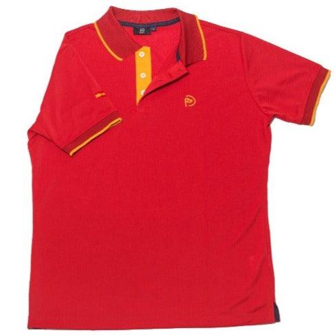 Polo de golf rojo UPF 50+, detalles España, hombre - Hoyo 7