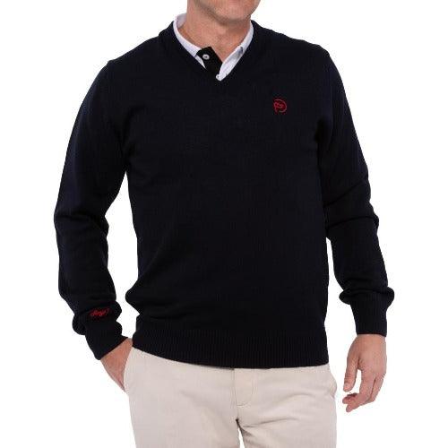 Jersey cuello pico lana azul oscuro, UNISEX (Outlet) - Hoyo 7