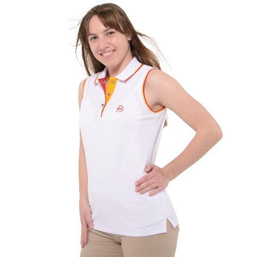 Polo de golf blanco, detalles España, UPF 50+, mujer - Hoyo 7