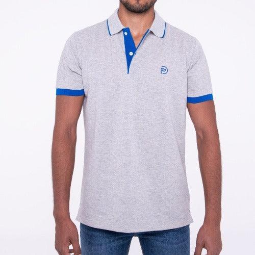 Polo algodón gris con detalles en azul, manga corta, hombre - Hoyo 7