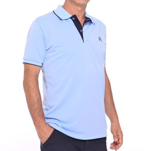Polo de golf celeste con protección solar, hombre - Hoyo 7
