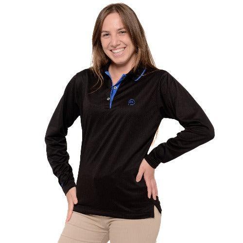 Polo de golf térmico LIGERO negro de mujer, detalles royal - Hoyo 7