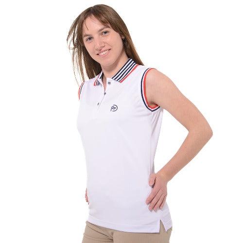 Polo de golf blanco, detalles marino y rojo, UPF 50+, mujer - Hoyo 7