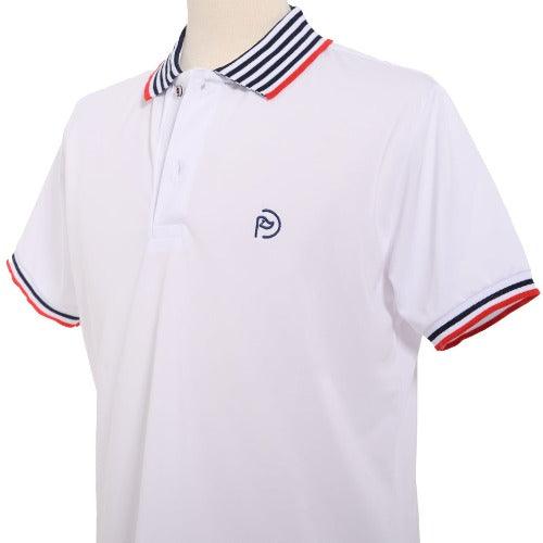Polo de golf blanco UPF 50+, detalles marino y rojo, hombre - Hoyo 7