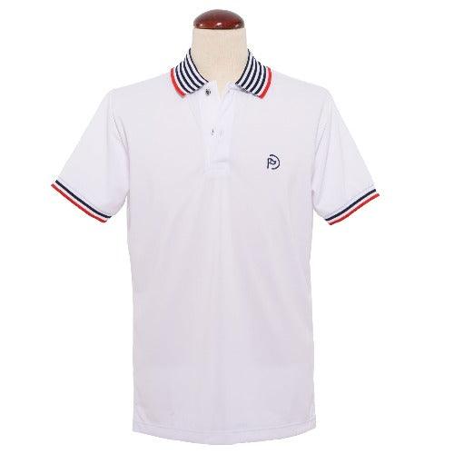 Polo de golf blanco UPF 50+, detalles marino y rojo, hombre - Hoyo 7