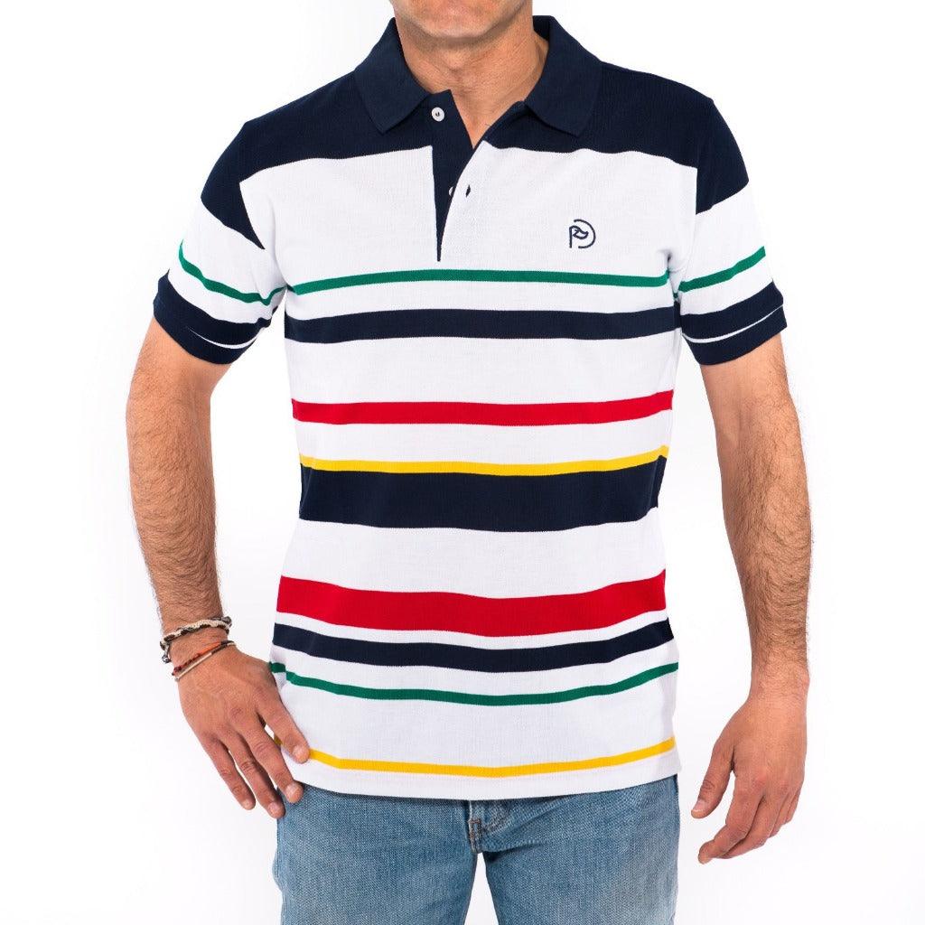 Polo blanco con raya multicolor, manga corta, hombre (Outlet) - Hoyo 7
