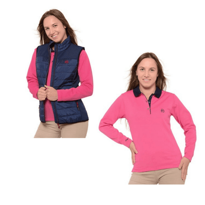Conjunto chaleco acolchado marino y polo térmico fucsia, mujer - Hoyo 7