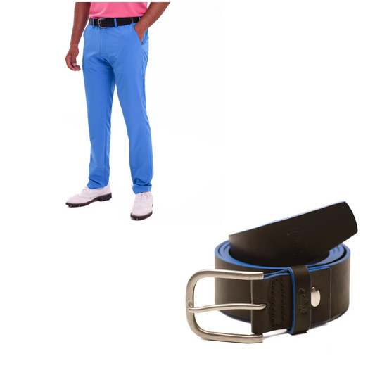 Conjunto pantalón técnico golf azul + cinturón negro