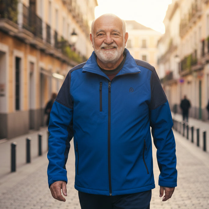Chaqueta softshell royal con azul marino hombre