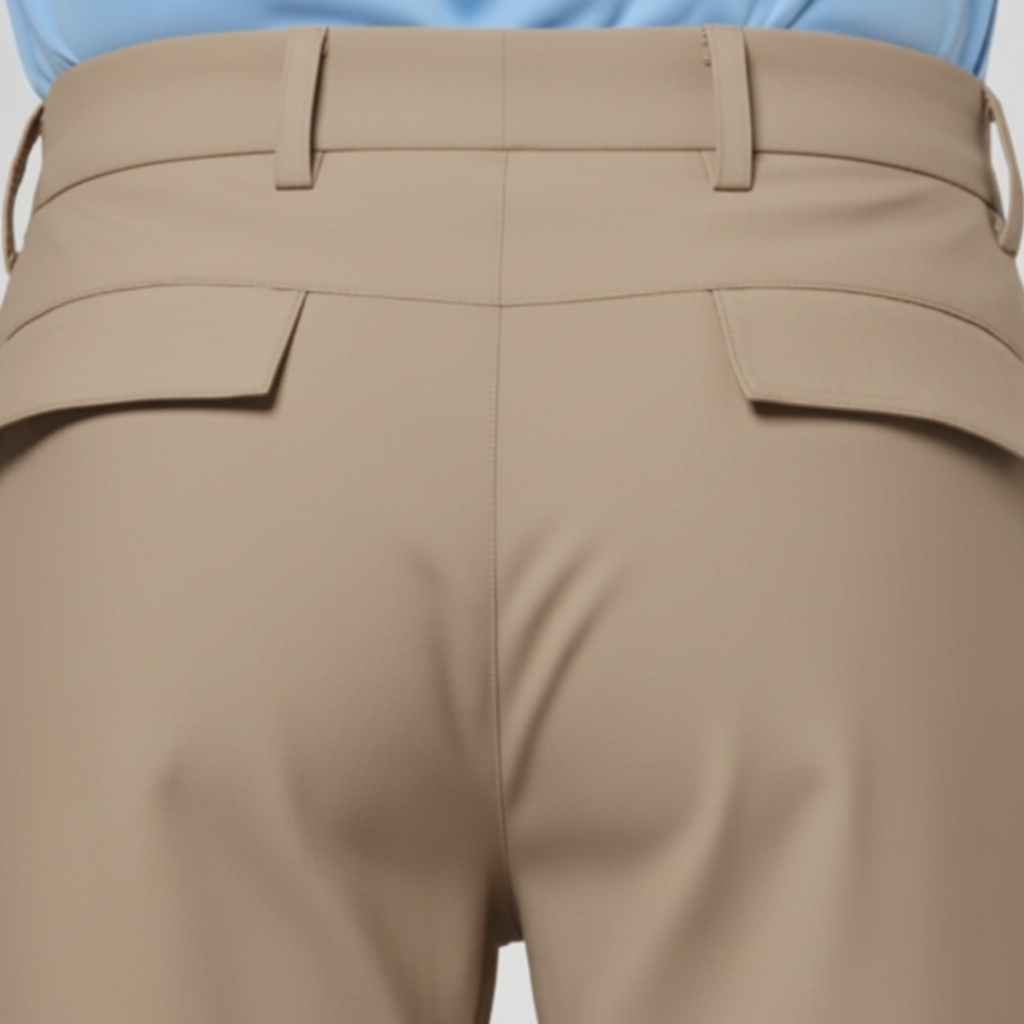 Detalle bermudas técnicas beige por detrás