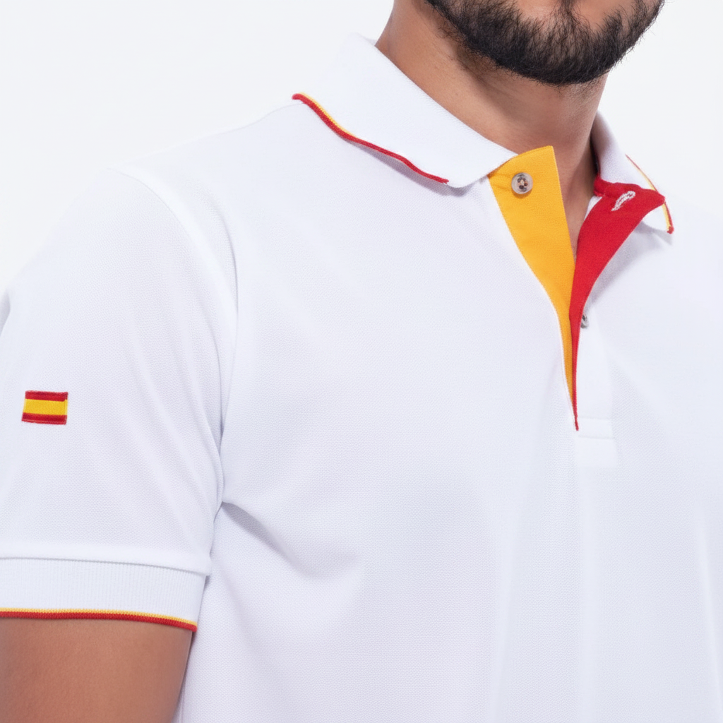 Detalle polo blanco España hombre