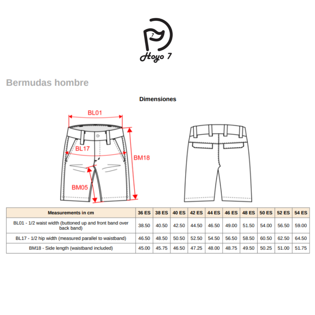 Guía de tallas bermudas técnicas hombre