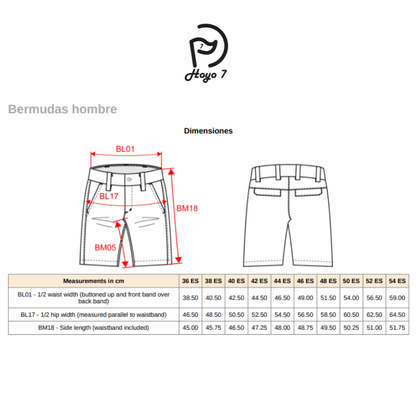 Guía de tallas bermudas técnicas hombre