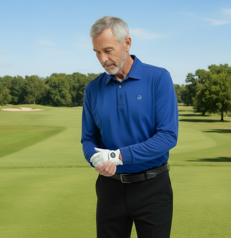 Polo golf térmico azul royal, hombre | Un poco de luz en el campo