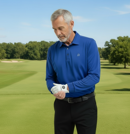 Polo golf térmico azul royal, hombre | Un poco de luz en el campo