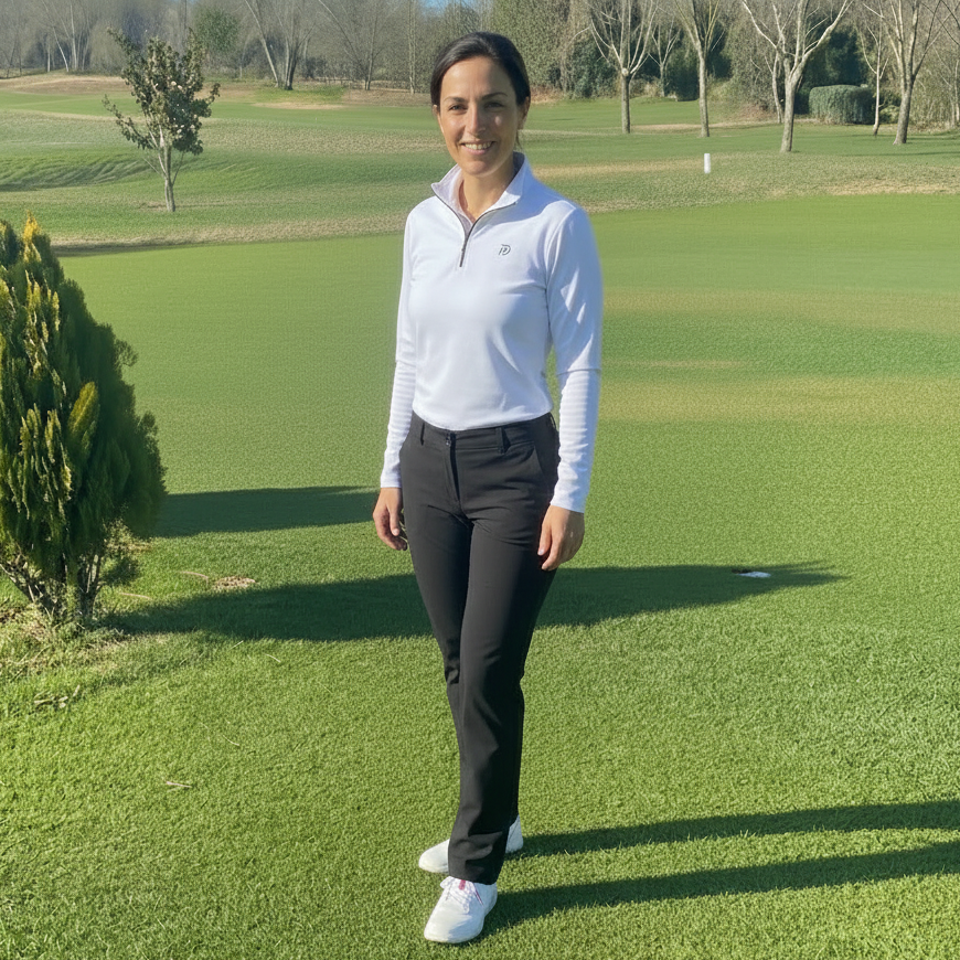 Midlayer_blanco_mujer_y_pantalon_golf_negro